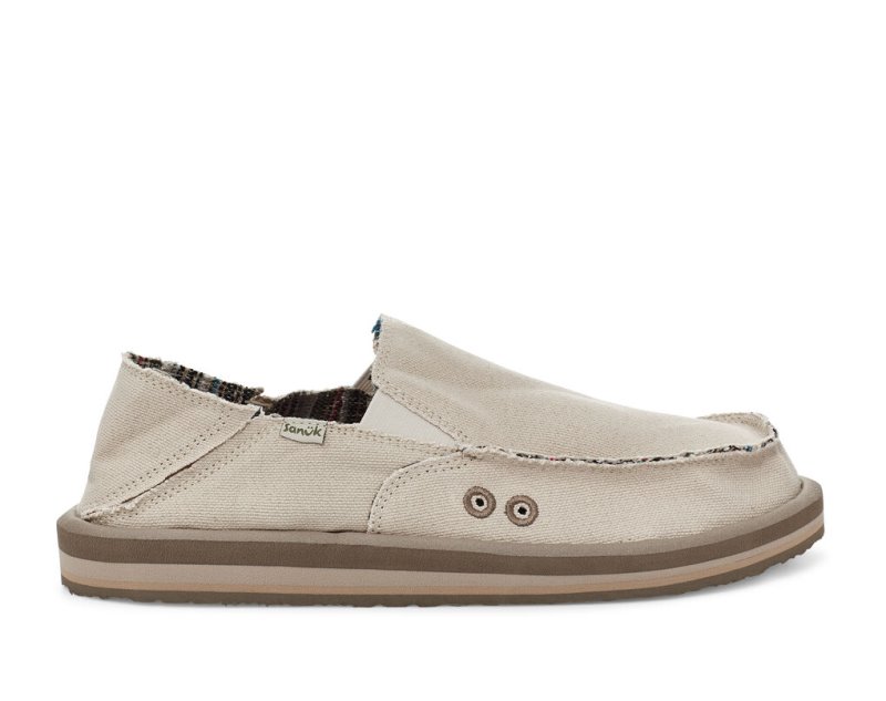 Sanuk Mens Vagabond Soft Top Hemp Collapsible Heel Beige Shoes | LIVEOU079